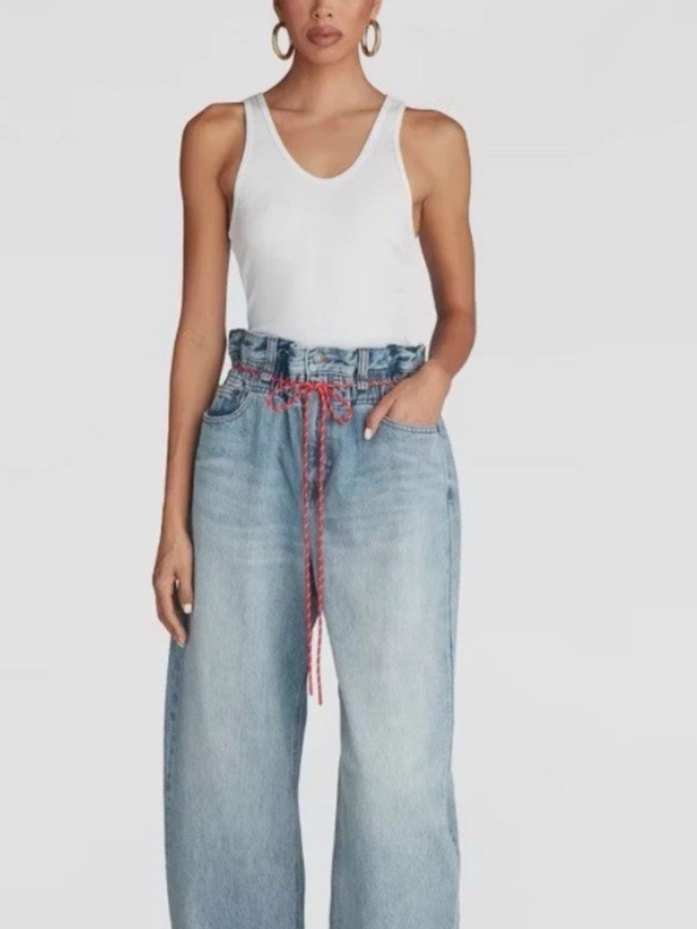 Wide Leg Blue Jeans with Red Accent